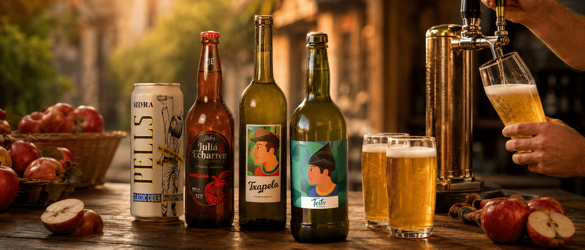 sidra en lata, botella y tirada de canilla