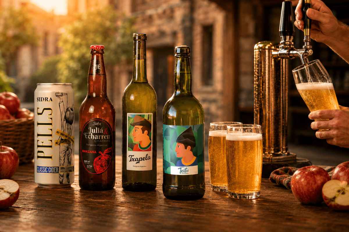 sidra en lata, botella y tirada de canilla